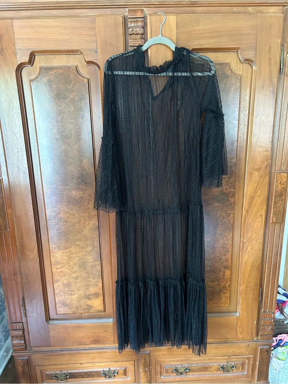 Anthropologie Sheer Black Fringe Maxi Dress - Picture 2 of 2